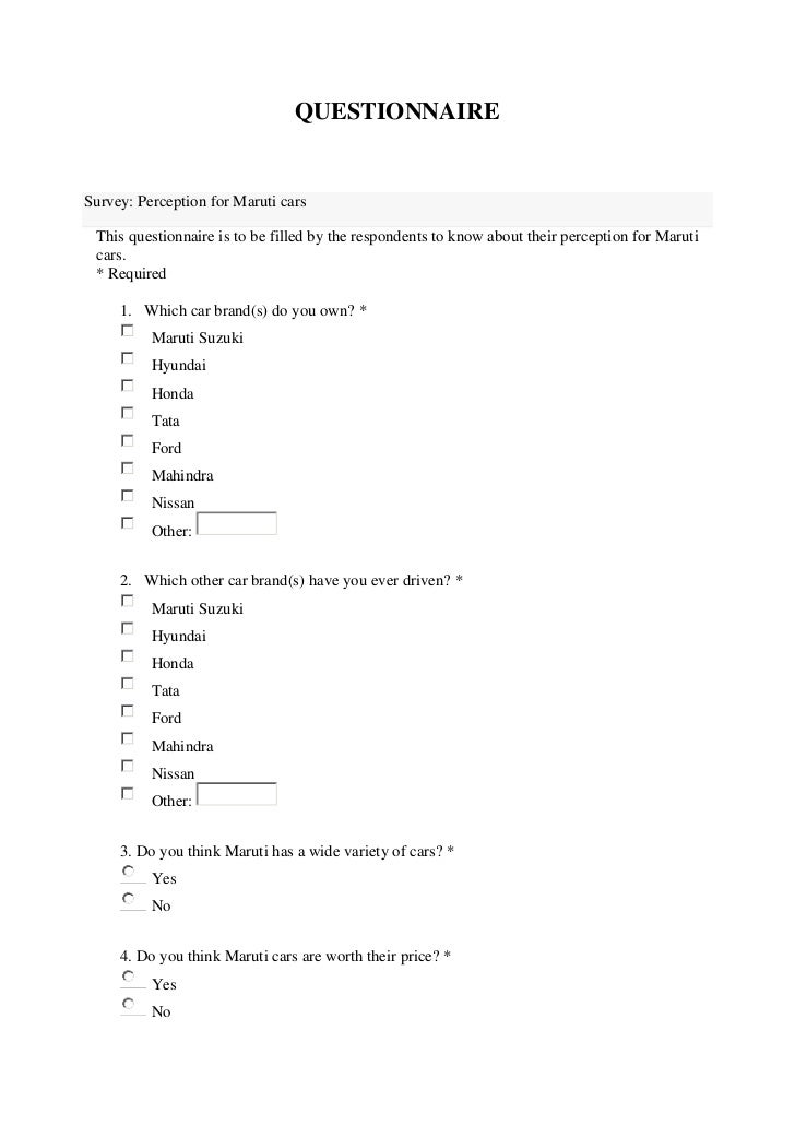 questionnaire on honda cars project on consumer preference towards maruti suzuki